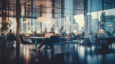 furniture blurred high rise office interiorの素材