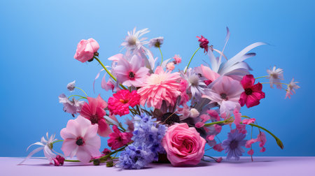 flowers pink blue backgroundの素材