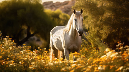 glossy andalusian horse sunの素材