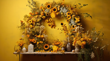 wreath dried yellow flowersの素材