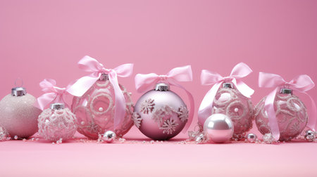 ribbons pink background christmas decorationsの素材