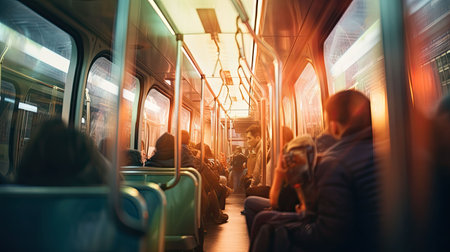 crowded blurred bus interiorの素材