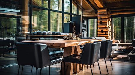 unique blurred log cabin interiorの素材