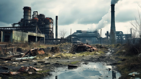 smokestacks empty Cement Factoryの素材