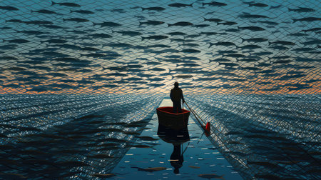 caught boat fish farmの素材