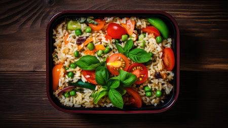 vegetables brown rice top viewの素材