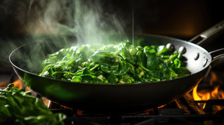 sautÃ©ing cooking spinach greenの素材