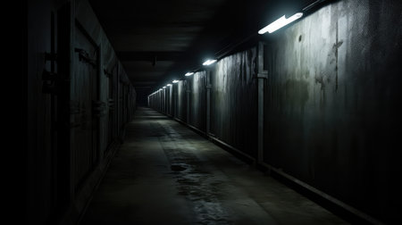 eerie long dark hallwayの素材