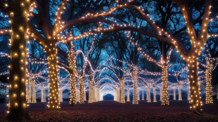 trees christmas light showの素材