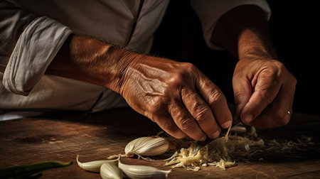 hands leaf garlic freshの素材