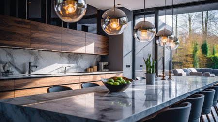 island blurred modern kitchen interiorの素材