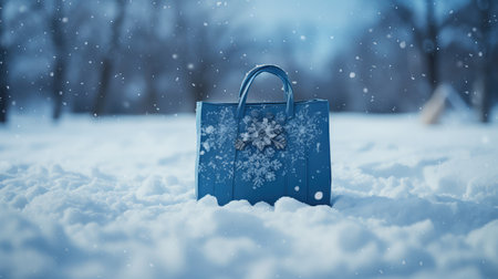 snow shopping bag blue winterの素材