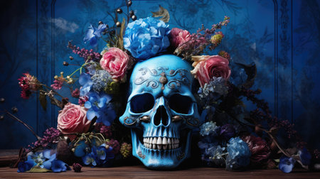 flowers blue skullの素材