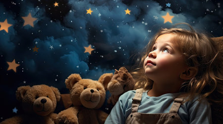 backyard child looking at starsの素材