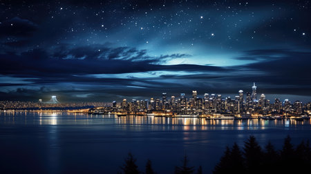 city night sky moon and starsの素材