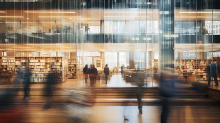 figures blurred library interiorの素材