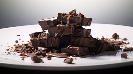 plate dark chocolate chunks on whiteの素材