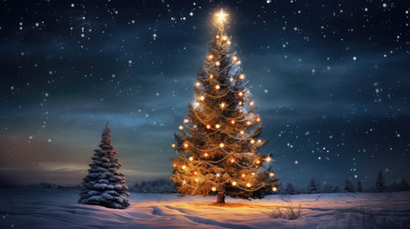 festive christmas lights on christmas treeの素材