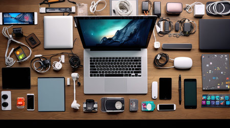 tablet information technology desk top viewの素材