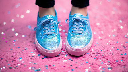 shoes pink and blue glitterの素材