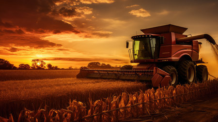 combine corn field sunの素材