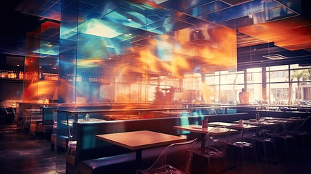 vibrant blurred restaurant interiorsの素材