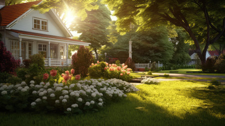 golden house with sunの素材