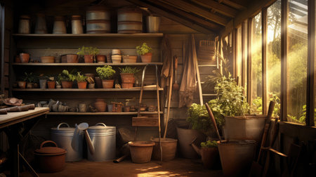 windows blurred garden shed interiorの素材