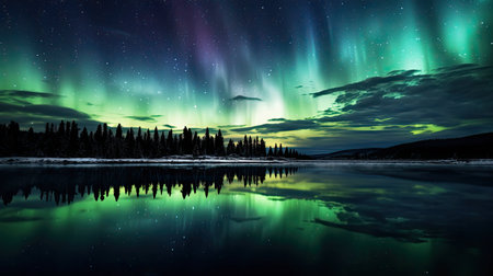 beauty northern lights with starsの素材