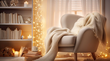 reading blurred christmas interiorの素材