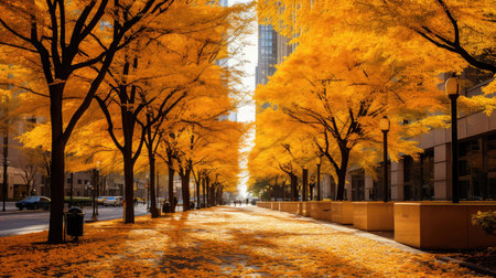 buildings golden fall sceneの素材