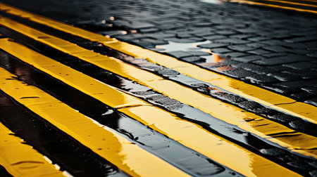 pavement yellow road linesの素材