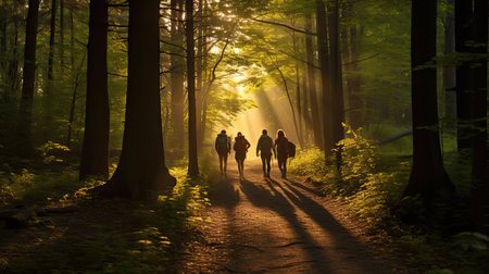 hikers forest sunの素材