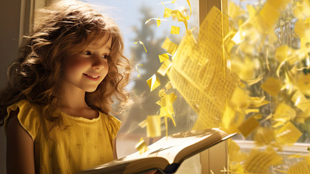 bright yellow letters In the second photographの素材