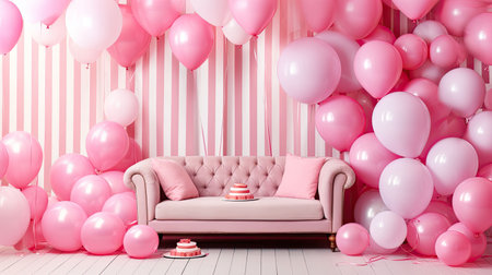 balloons pink party backgroundの素材