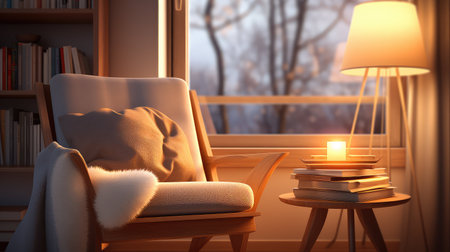 cozy blurred home interior 3d renderの素材