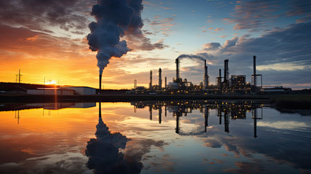 landscape oil refinery silhouetteの素材