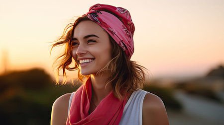 woman bandanna pinkの素材