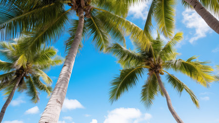 branches palm trees blue skyの素材