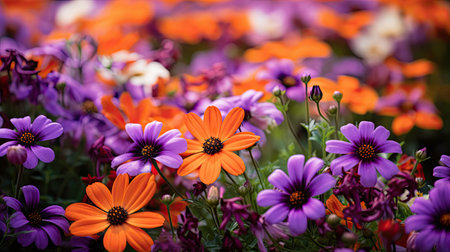 wild orange and purple flowersの素材