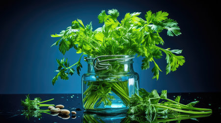 mint fresh herbs on dark blueの素材