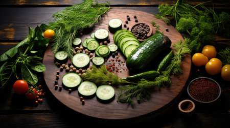 wooden circle cucumber backgroundの素材