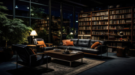 lamp office interior at nightの素材