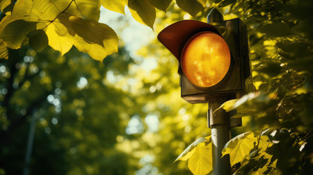 trees yellow traffic lightの素材