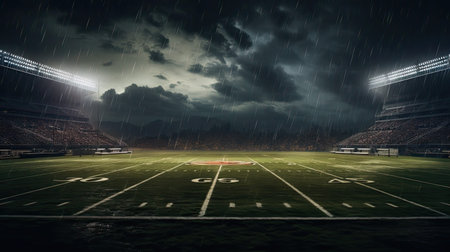 rain dark football fieldの素材