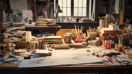 organized blurred interior designer deskの素材