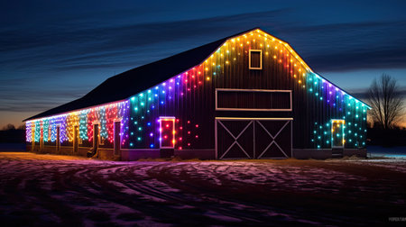 festive barn with lightsの素材