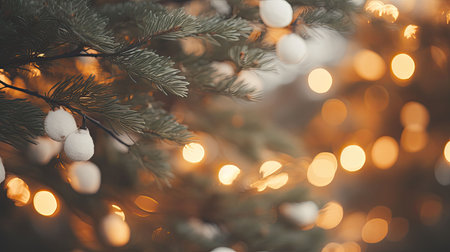 branch string of christmas lightsの素材