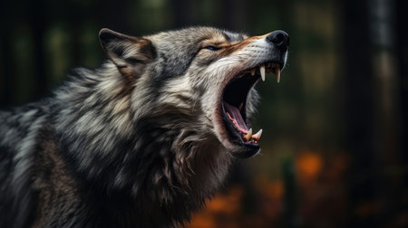 face grey wolf howlingの素材