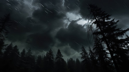 sky dark forest silhouetteの素材